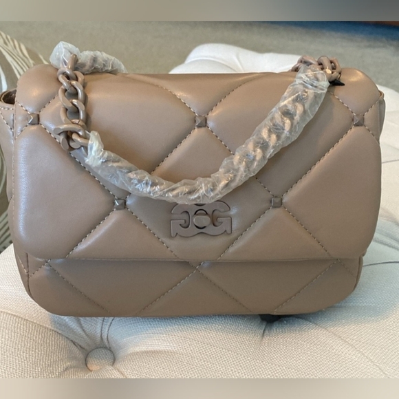 Gilda Paris Handbags - NWT Gilda Paris Quilted Taupe Crossbody, Long And Short Chain